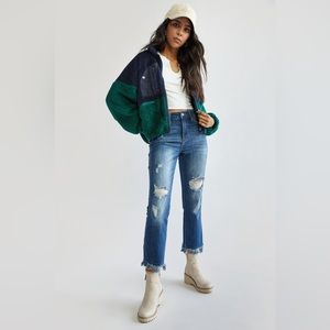 KARLINE COLORBLOCK ZIP FRONT TEDDY JACKET